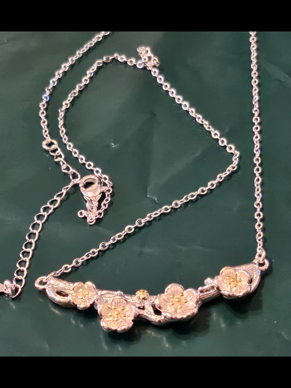 Floral Blossom 925 Sterling Silver Necklace with Gold Accents